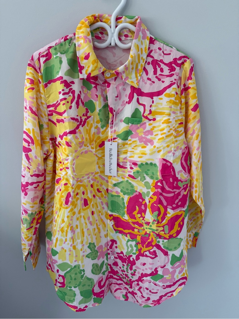 Kule Floral Button-Down Shirt in Pink, Yellow & Green